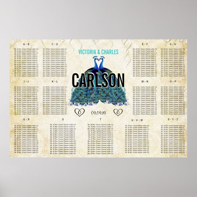 Pôster Art Deco Roaring 20s Gatsby Peacock Seating Chart (Frente)