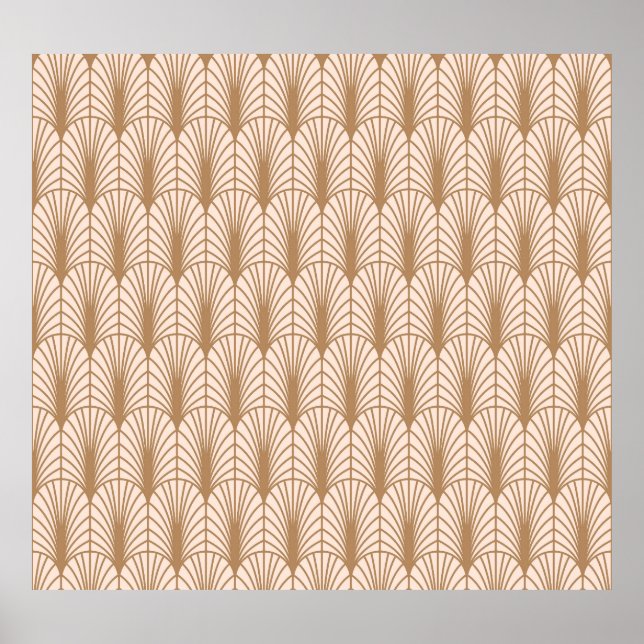Poster Art Deco Rosa: Penas de Peacock Ouro (Frente)