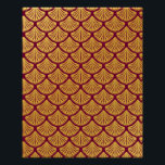 Pôster Art Deco Scales da Sereia - Magenta<br><div class="desc">Um padrão de sereia se dimensiona em uma cor magenta escura,  com fundo dourado. As escalas estão no estilo de deco de arte.</div>