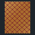 Pôster Art Deco Scales da Sereia - Magenta<br><div class="desc">Um padrão de sereia se dimensiona em uma cor magenta escura,  com fundo dourado. As escalas estão no estilo de deco de arte.</div>