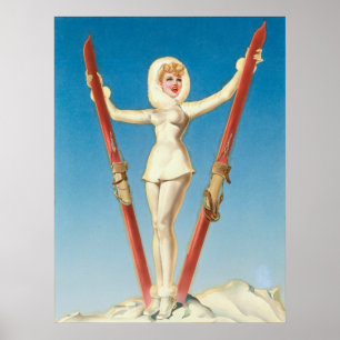 Poster Art Deco Ski Blona Pin Up