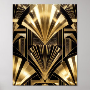 Poster Art Deco Sol Nascente em Ouro Preto Geométrico Lux
