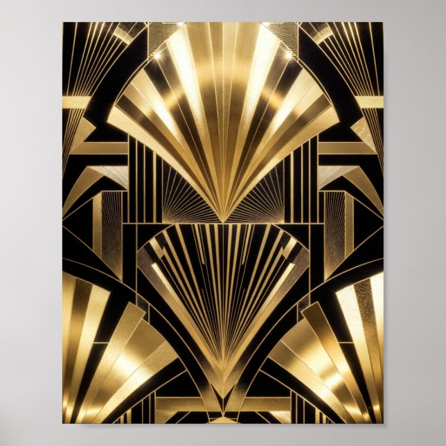 Poster Art Deco Sol Nascente em Ouro Preto Geométrico Lux (Frente)