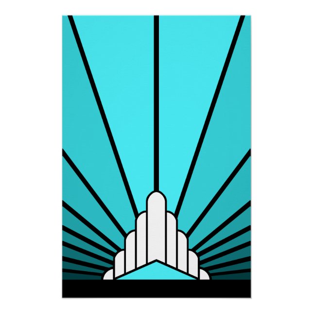 Pôster Art deco sun em aqua (Frente)