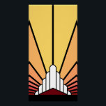 Pôster Art deco sun no amanhecer<br><div class="desc">Um padrão solar clássico de deco de arte em cores de madrugada. Um padrão icônico da ascensão solar por trás de um edifício estilizado em forma de arte. Um design simples,  mas elegante,  verdadeiro à era.</div>
