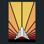Pôster Art deco sun no amanhecer<br><div class="desc">Um padrão solar clássico de deco de arte em cores de madrugada. Um padrão icônico da ascensão solar por trás de um edifício estilizado em forma de arte. Um design simples,  mas elegante,  verdadeiro à era.</div>
