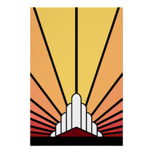 Pôster Art deco sun no amanhecer