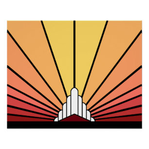 Pôster Art deco sun no amanhecer