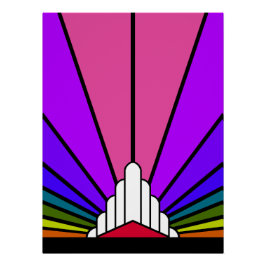 Pôster Art deco sun no arco-íris