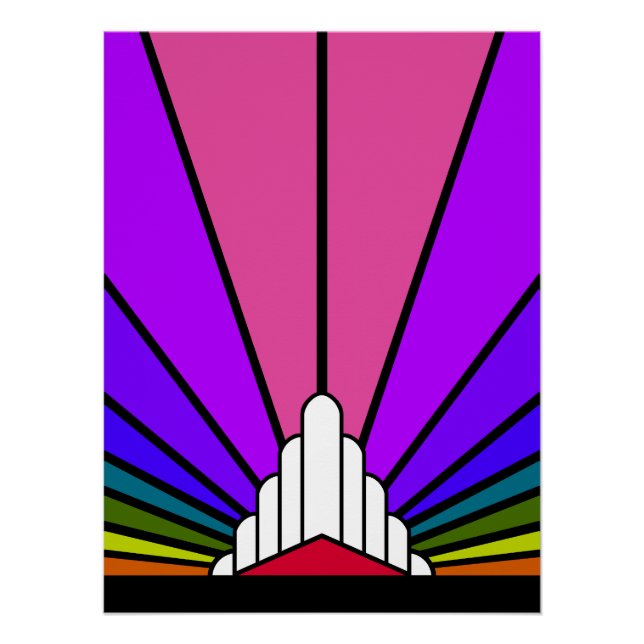 Pôster Art deco sun no arco-íris (Frente)