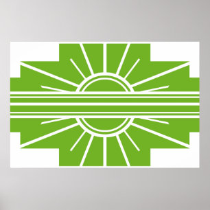 Poster Art Deco Sunburst Padrão em Branco e Limão
