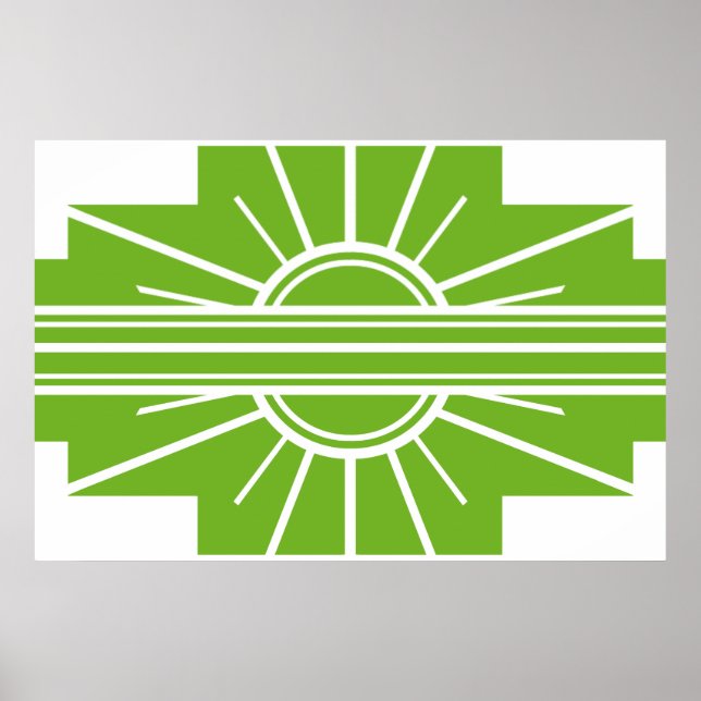 Poster Art Deco Sunburst Patterno em Branco e Limão (Frente)