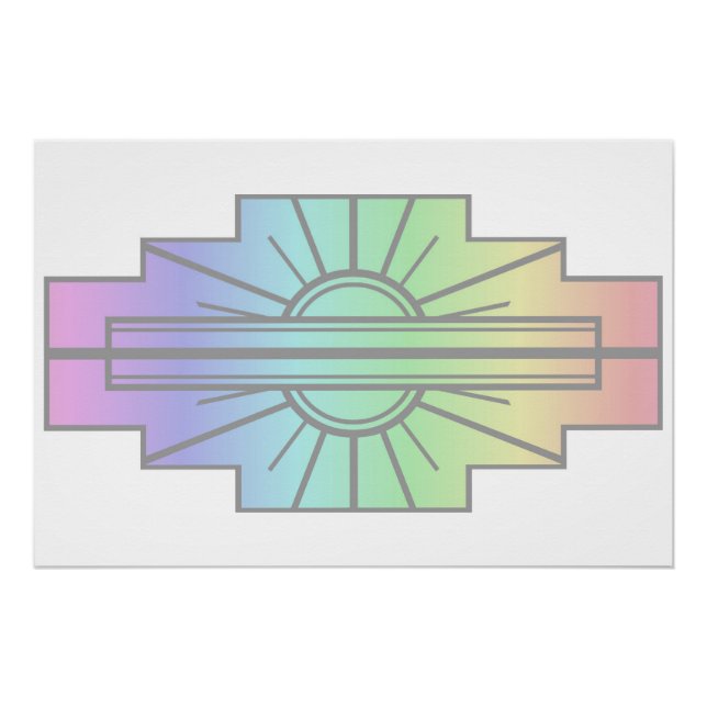 Pôster Art Deco Sunburst Patterno em Pastéis (Frente)