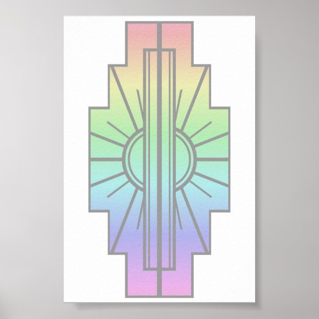 Poster Art Deco Sunburst Patterno em Pastéis (Frente)