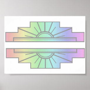 Poster Art Deco Sunburst Patterno em Pastéis