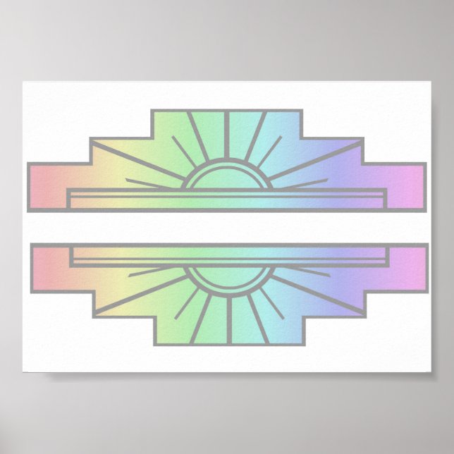 Poster Art Deco Sunburst Patterno em Pastéis (Frente)