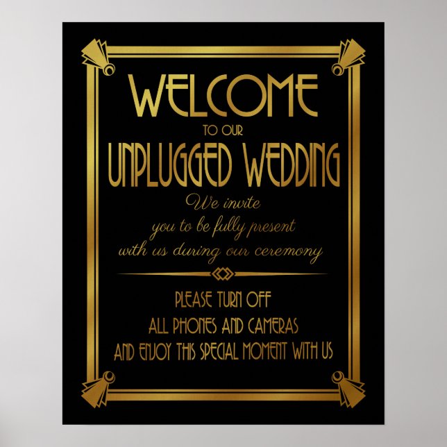 Pôster Art Deco unplugged wedding GATSBY print GOLD (Frente)