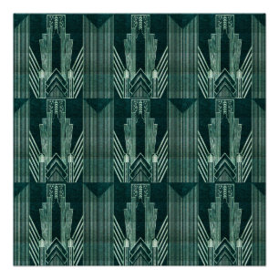 Pôster Art deco, Verde, preto, padrão, art nouveau, vint
