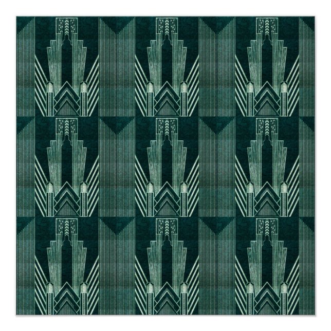 Pôster Art deco, Verde, preto, padrão, art nouveau, vinta (Frente)