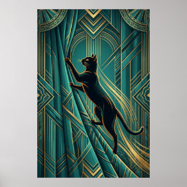 Poster Art Deco Windowsill Black Cat Wall Art