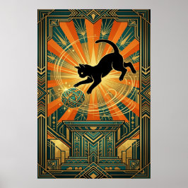 Poster Art Deco Winged Mystical Cat Wall Art