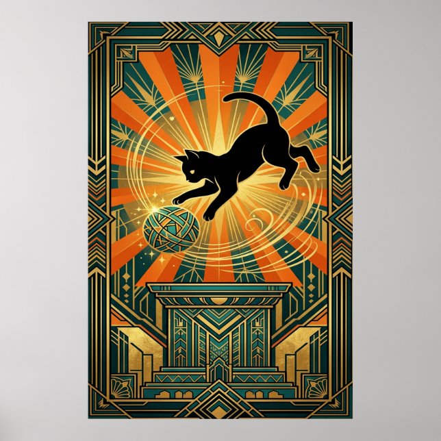 Poster Art Deco Winged Mystical Cat Wall Art (Frente)