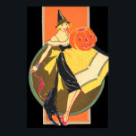 Pôster Art Deco Witch Jack O Lantern Pumpkin<br><div class="desc">Vintage Halloween impressão</div>
