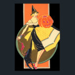 Pôster Art Deco Witch Jack O Lantern Pumpkin<br><div class="desc">Vintage Halloween impressão</div>
