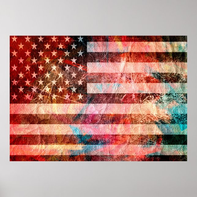 Pôster Art Grunge American Flag #6 (Frente)