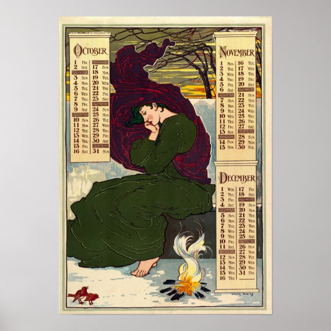 Poster Art Nouveau 1896 Calendar by Louis Rhead (Frente)