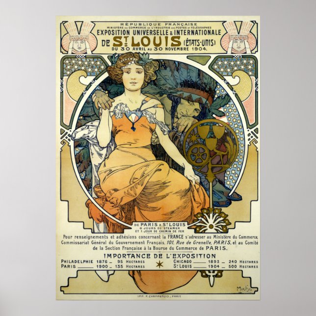 Poster Art Nouveau 1904 Feira Mundial de Alphonse Mucha (Frente)