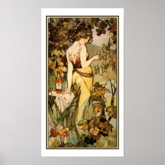 Pôster Art Nouveau Alfons Mucha, conhaque 10" x 18"