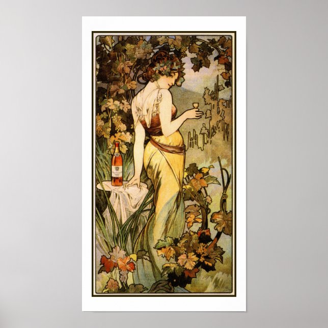 Pôster Art Nouveau Alfons Mucha, conhaque 10" x 18" (Frente)