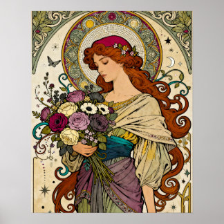 Poster Art Nouveau Art with Easel