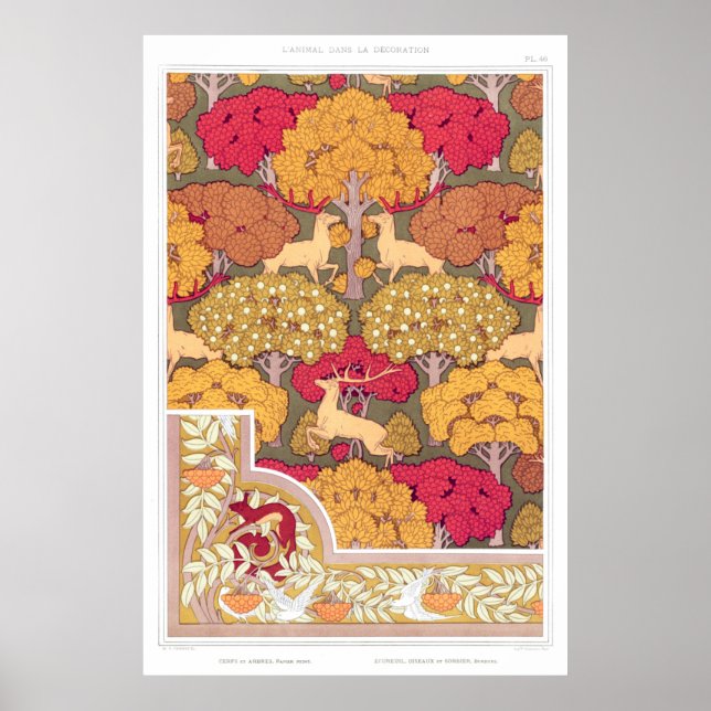 Poster Art Nouveau Árvores de outono e veados Queda Vinta (Frente)