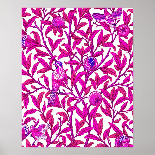 Poster Art Nouveau Bird e Pomegranate, Fuchsia e Violet (Frente)