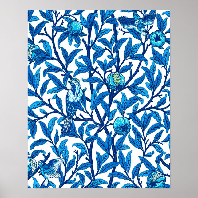 Poster Art Nouveau Bird e Pomegranato, Cobalt Blue (Frente)