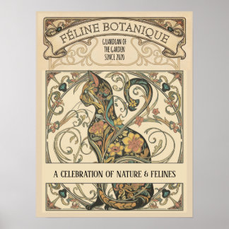Poster Art Nouveau Botanical Feline Ornamental Art