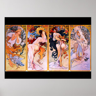 Poster Art Nouveau cores vivas 4 Seasons Mulheres