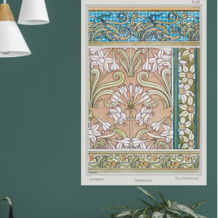 Poster Art nouveau daffodil flor vintage têxtil floral