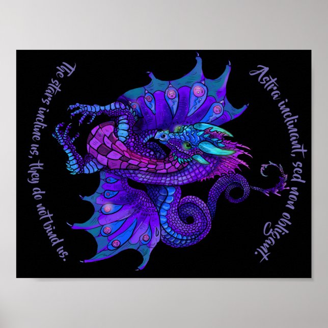 Poster Art Nouveau Estilo Dragão Azul e Roxo (Frente)