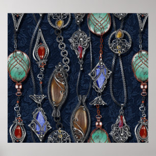 Poster Art Nouveau Floral: Denim Elegance.