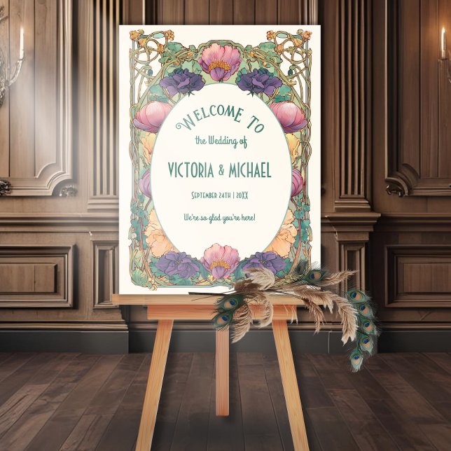 Poster Art Nouveau Floral Wedding Welcome Sign (Criador carregado)