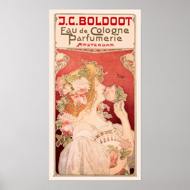 Poster Art Nouveau Fragrância Anúncio com Rosas (Frente)