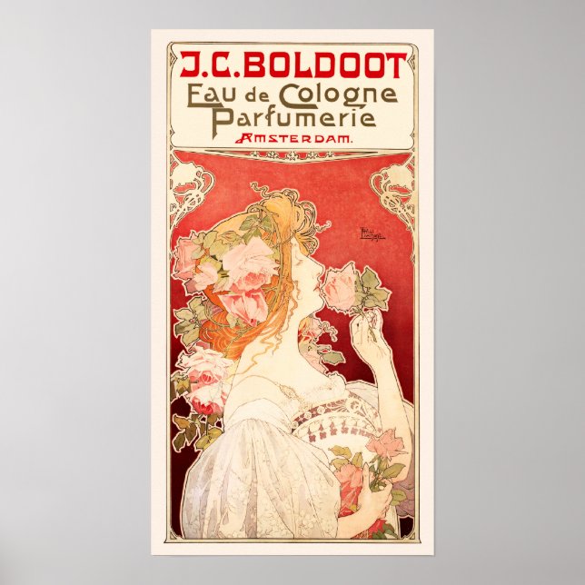 Poster Art Nouveau Fragrância Anúncio com Rosas (Frente)