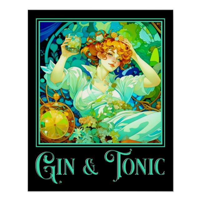 Pôster Art Nouveau Gin & Tonic (Frente)