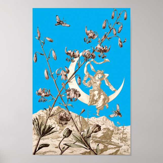 Poster Art Nouveau Girl on Crescent Moon a A. Seder (Frente)