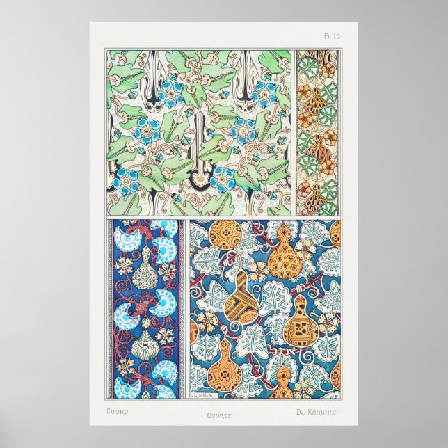 Poster Art nouveau gourd floral arte têxtil de vintage (Frente)