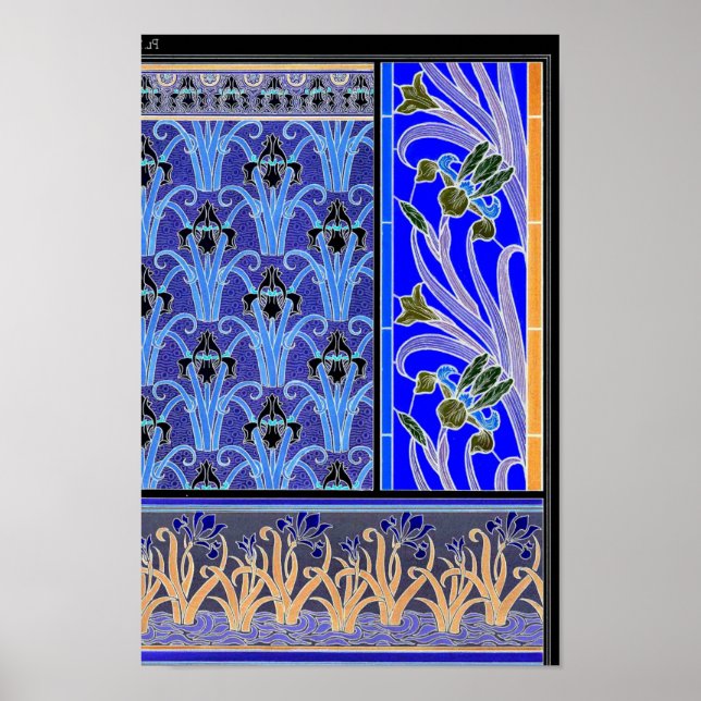 Poster Art nouveau íris flor elegante vintage floral (Frente)