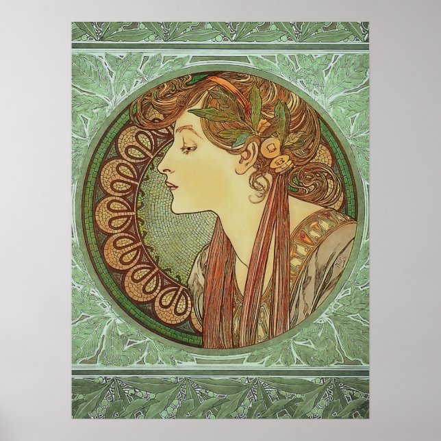 Poster Art Nouveau Laurel por Alphonse Mucha (Frente)